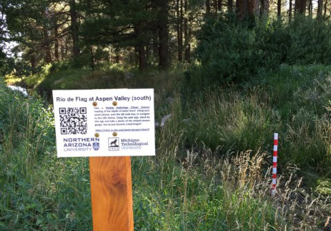 mobile hydrology QR code signage on the Rio de Flag